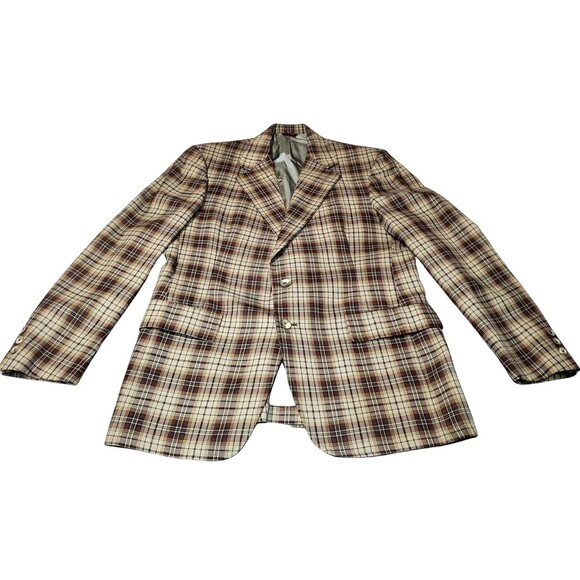 Vintage Hart Schaffner Marx 2-Button Plaid Blazer Mens Chest 44 Tan Beige - Picture 7 of 15